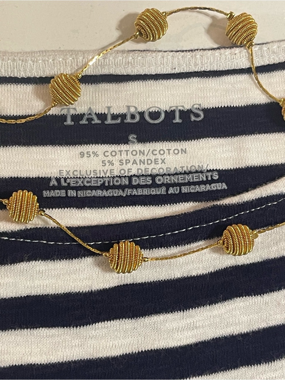 TALBOTS NAVY & WHITE STRIPED NAUTICAL 3/4 SLEEVE TOP SZ SM - Picture 9 of 10